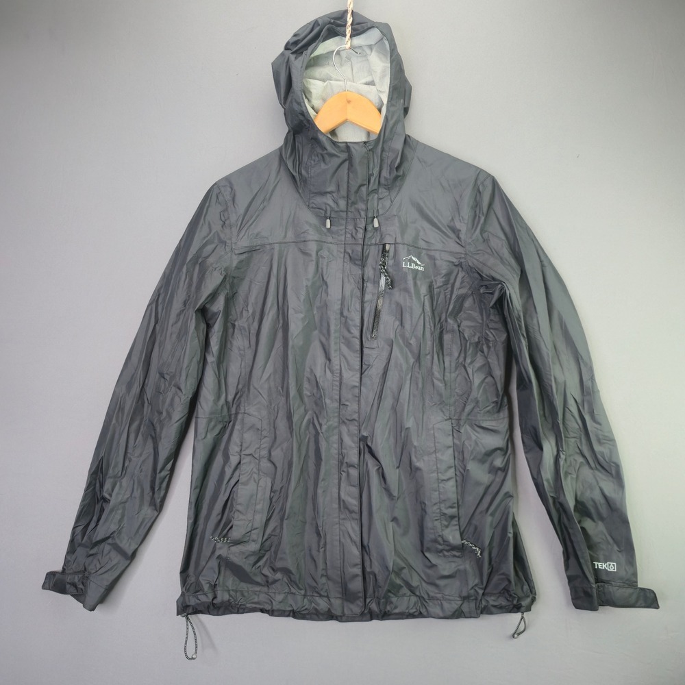 LL Bean Rain Jacket TEK Waterproof Hooded Shell Large Black Misses Hiking 506197